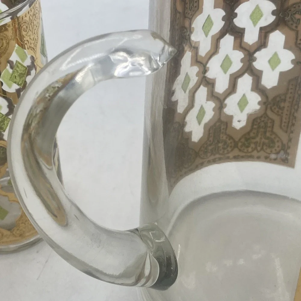 VTG MCM Culver Valencia  22k Gold Tumblers 5 Pc Glasses & Pitcher Barware Set
